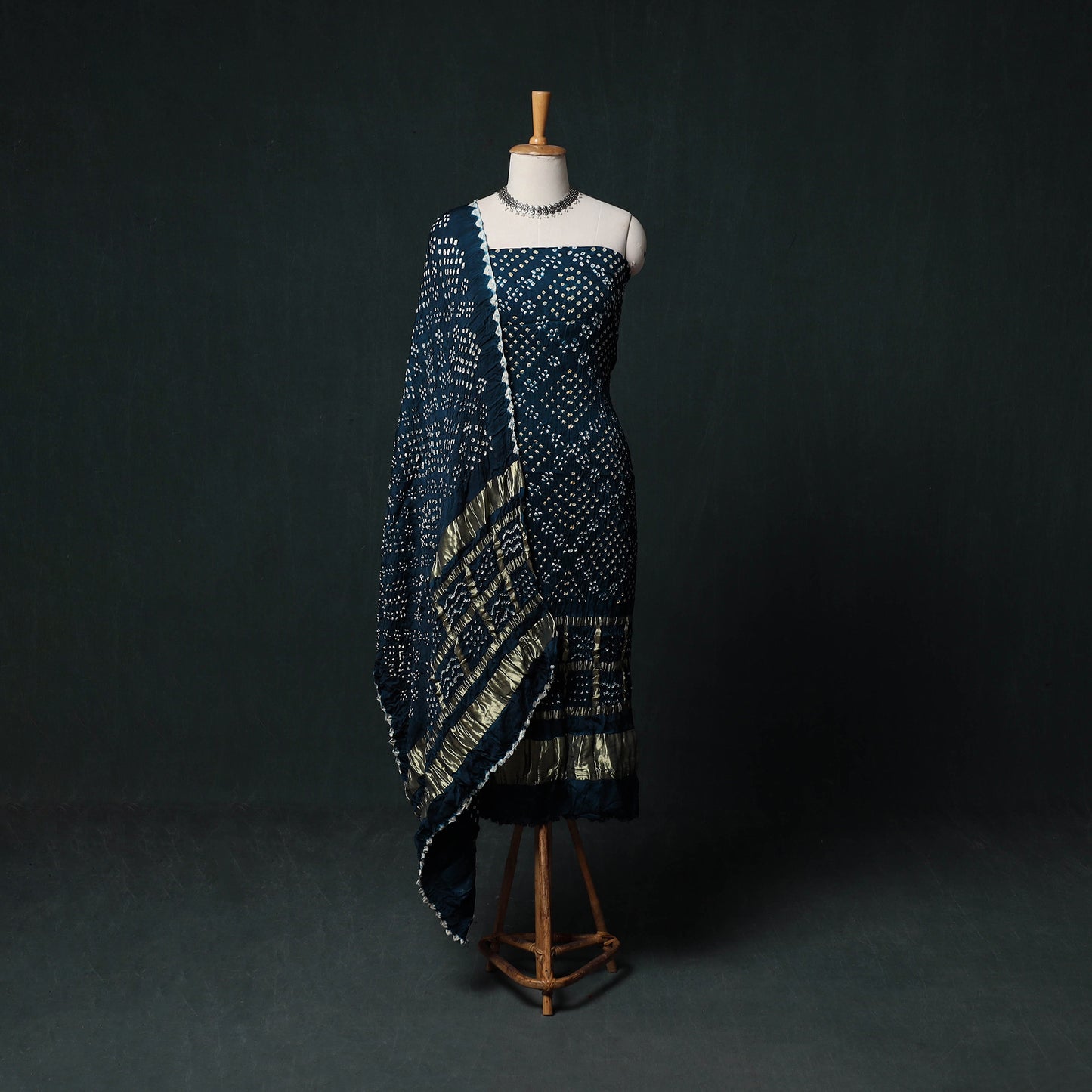 Kutch Bandhani Tie-Dye Modal Silk 3pc Unstitched Dress Material Suit Set 10