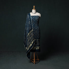 Kutch Bandhani Tie-Dye Modal Silk 3pc Unstitched Dress Material Suit Set 10