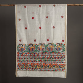 White - handloom chanderi silk handpainted madhubani