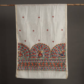 White - handpainted chanderi silk handloom madhubani
