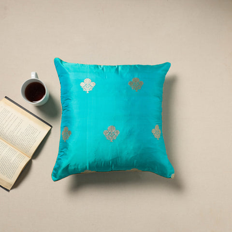 Blue - Silk Banarasi Cushion Cover with Zari Work 33