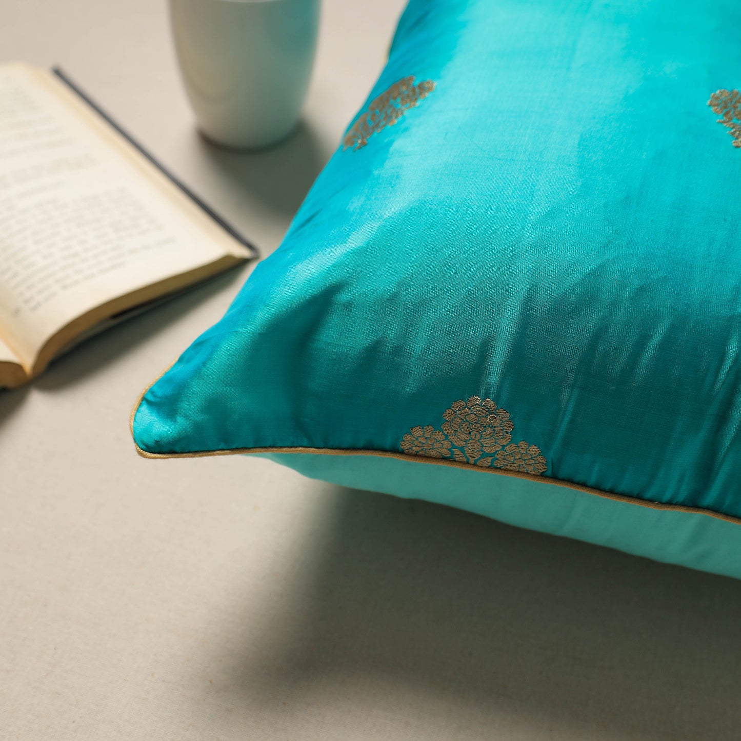 Blue - Silk Banarasi Cushion Cover with Zari Work 33