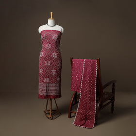 Kutch Bandhani Sequin & Mirror Work Satin Cotton Unstitched Dress Material: Kurta, Bottom & Dupatta 34
