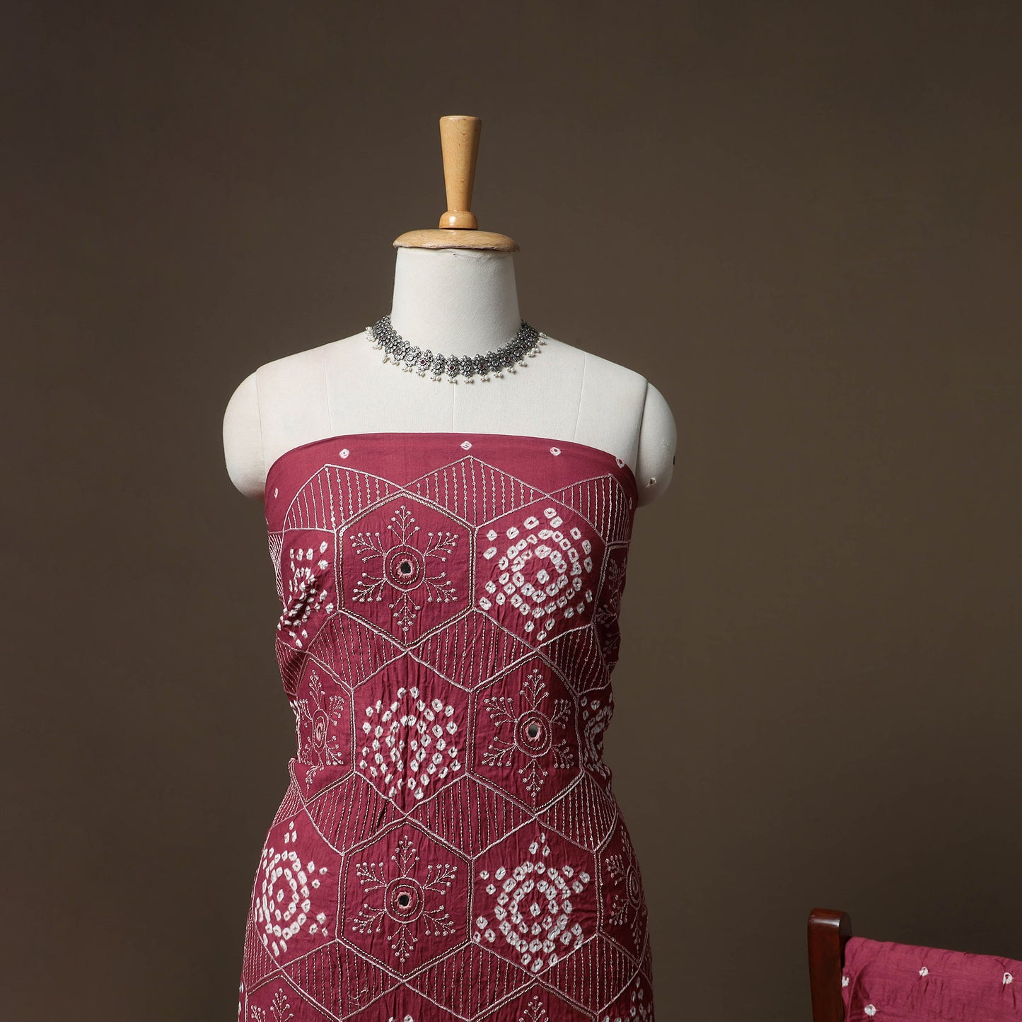 Kutch Bandhani Sequin & Mirror Work Satin Cotton Unstitched Dress Material: Kurta, Bottom & Dupatta 34