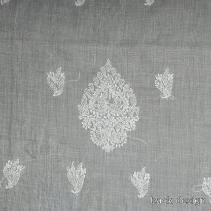 Beige - Lucknow Chikankari with Parsi Style Embroidered Cotton Kurta Material - 1.95 Meter