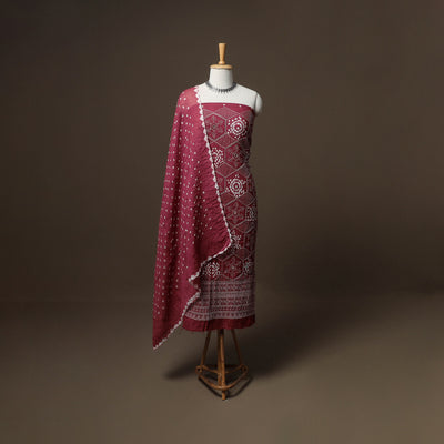 Kutch Bandhani Sequin & Mirror Work Satin Cotton Unstitched Dress Material: Kurta, Bottom & Dupatta 34