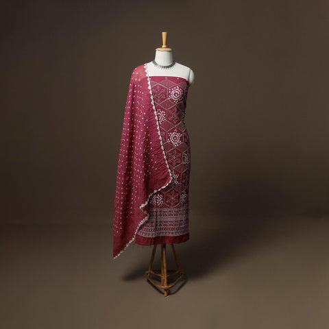 Kutch Bandhani Sequin & Mirror Work Satin Cotton Unstitched Dress Material: Kurta, Bottom & Dupatta 34