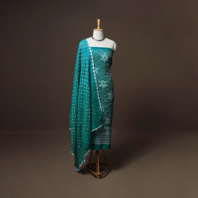 Kutch Bandhani Sequin & Mirror Work Satin Cotton Unstitched Dress Material: Kurta, Bottom & Dupatta 35