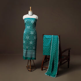 Kutch Bandhani Sequin & Mirror Work Satin Cotton Unstitched Dress Material: Kurta, Bottom & Dupatta 35