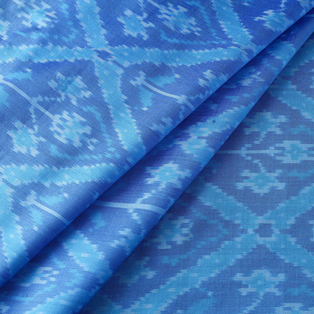 Blue - Pure Handloom Mulberry Silk Pochampally Ikat Fabric 14