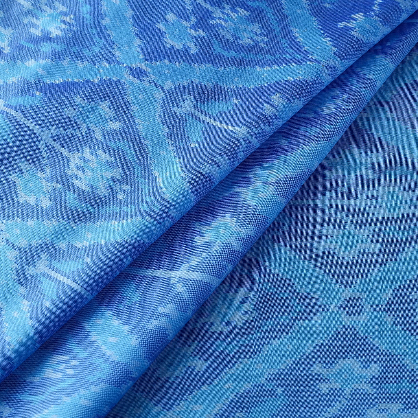 Blue - Pure Handloom Mulberry Silk Pochampally Ikat Fabric 14