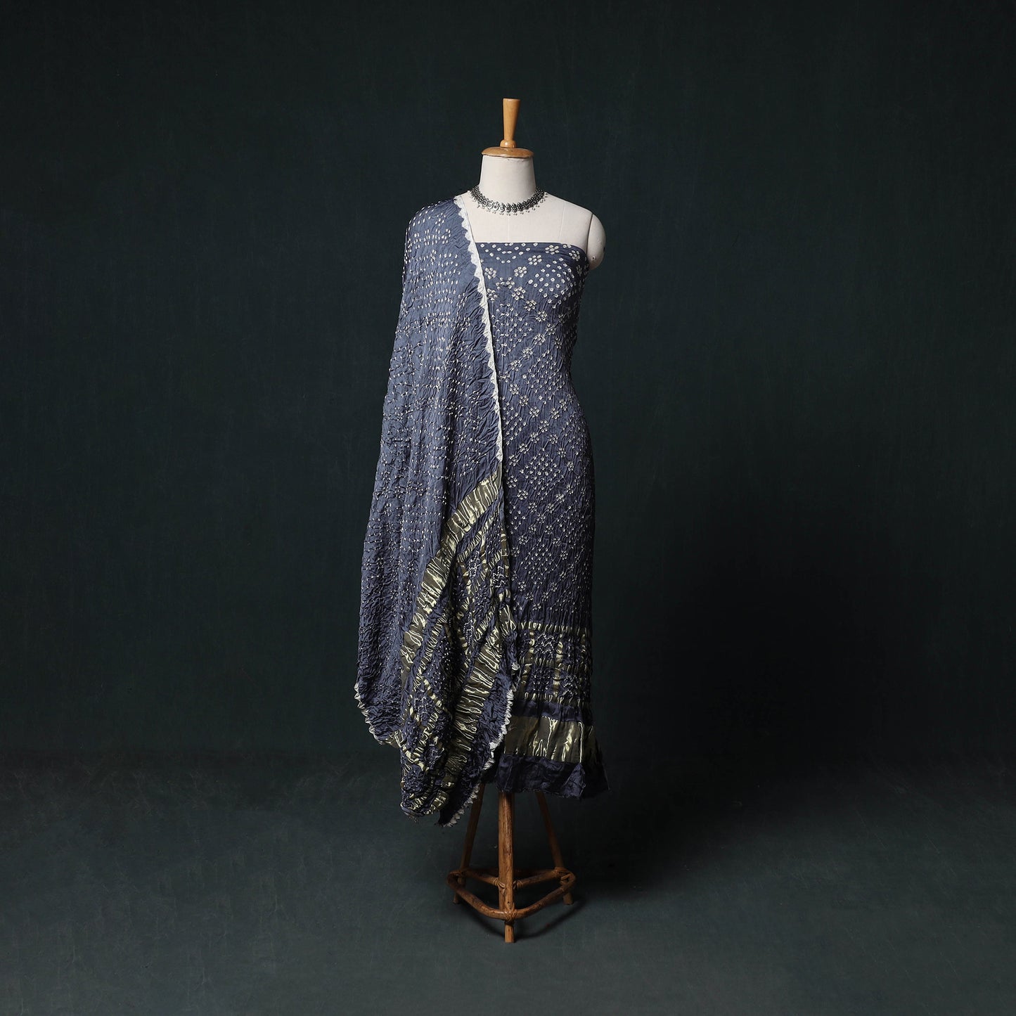 Kutch Bandhani Tie-Dye Modal Silk 3pc Unstitched Dress Material Suit Set 12