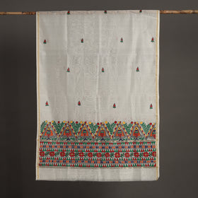 White - handloom chanderi silk handpainted madhubani
