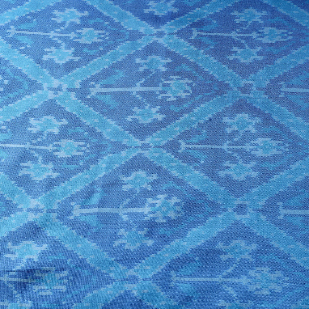 Blue - Pure Handloom Mulberry Silk Pochampally Ikat Fabric 14