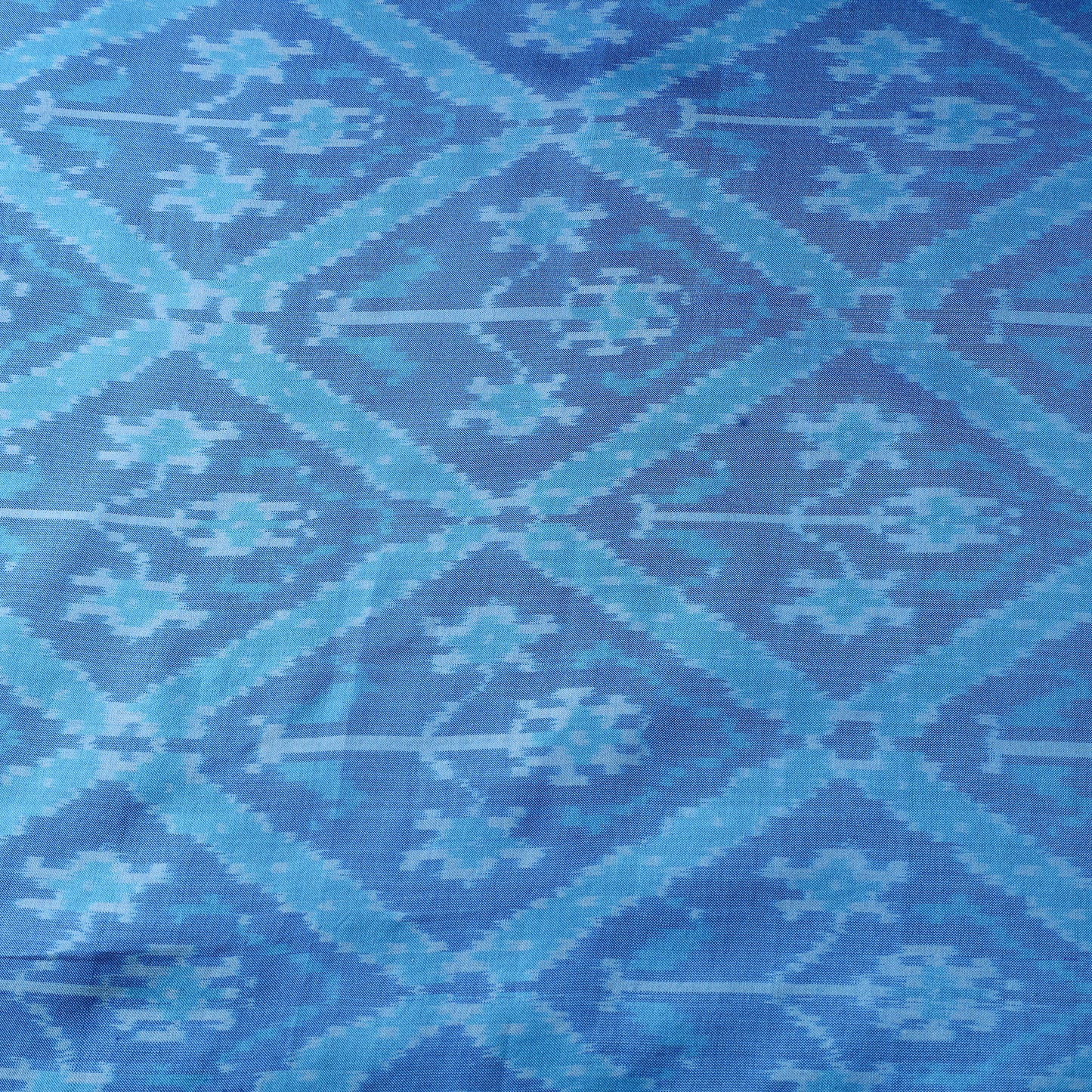 Blue - Pure Handloom Mulberry Silk Pochampally Ikat Fabric 14