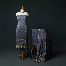 Kutch Bandhani Tie-Dye Modal Silk 3pc Unstitched Dress Material Suit Set 12