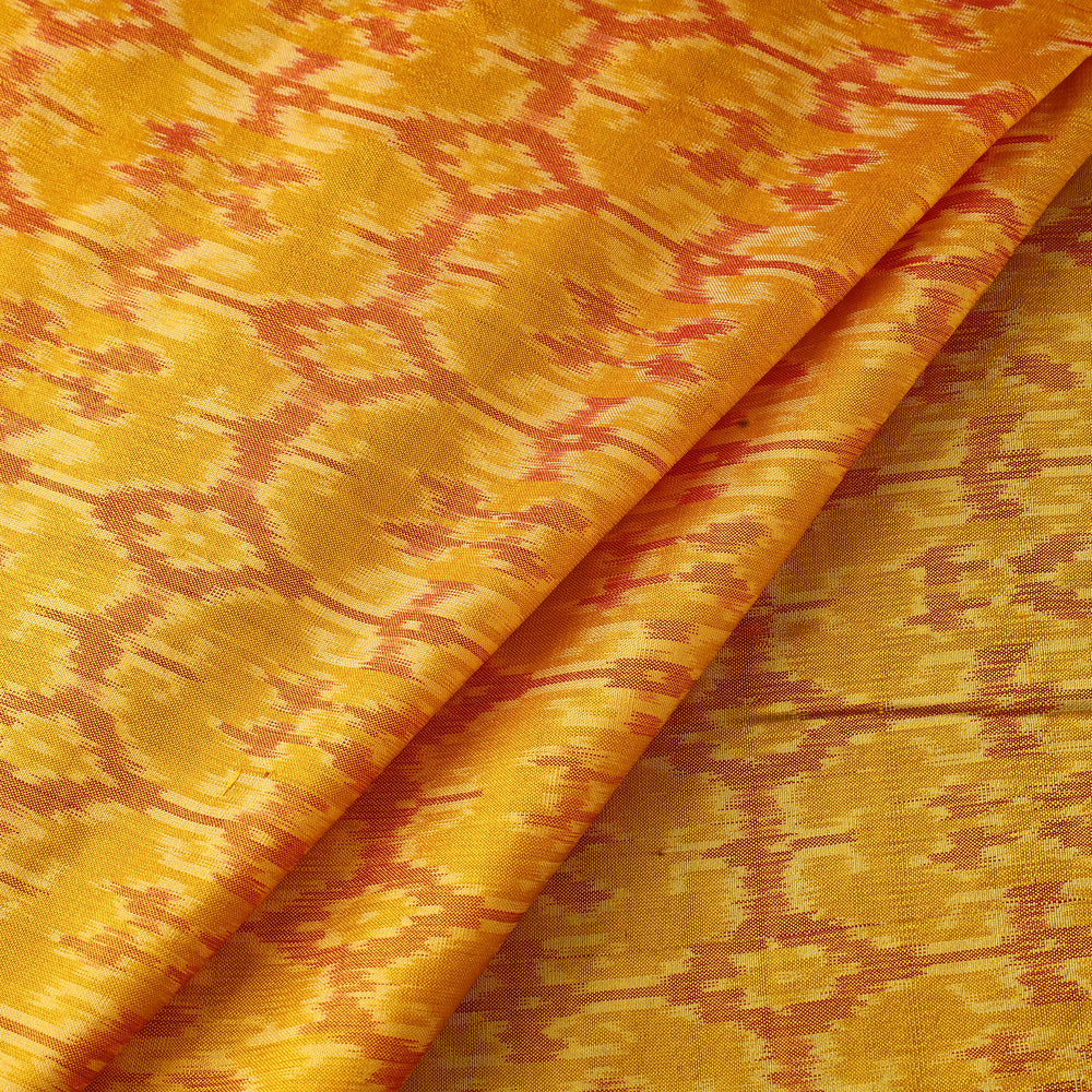 Yellow - Pure Handloom Mulberry Silk Pochampally Ikat Fabric 16