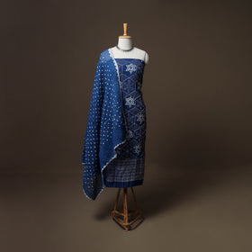 Kutch Bandhani Sequin & Mirror Work Satin Cotton Unstitched Dress Material: Kurta, Bottom & Dupatta 37