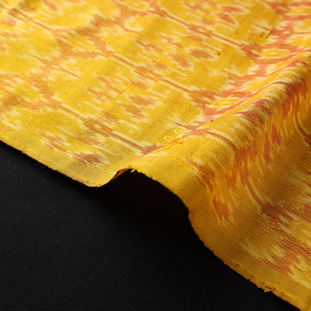 Yellow - Pure Handloom Mulberry Silk Pochampally Ikat Fabric 16