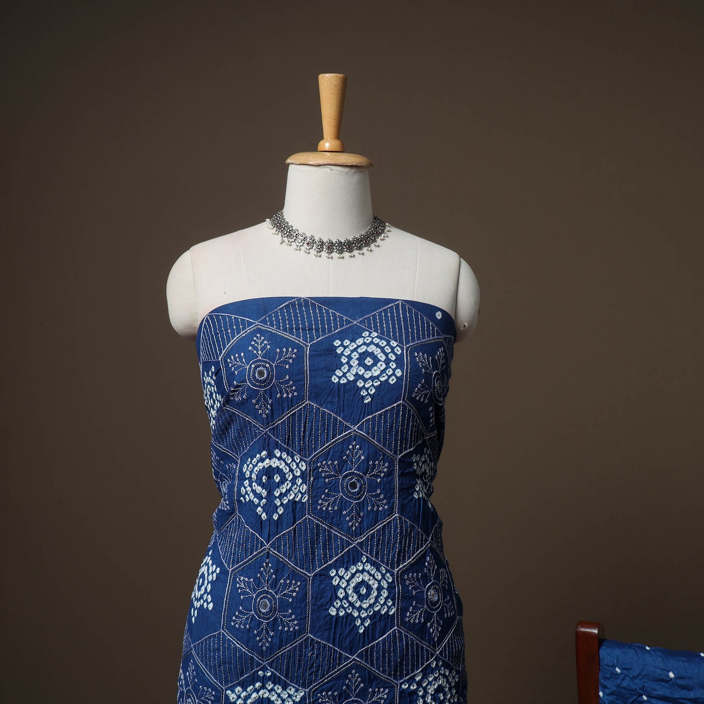 Kutch Bandhani Sequin & Mirror Work Satin Cotton Unstitched Dress Material: Kurta, Bottom & Dupatta 37