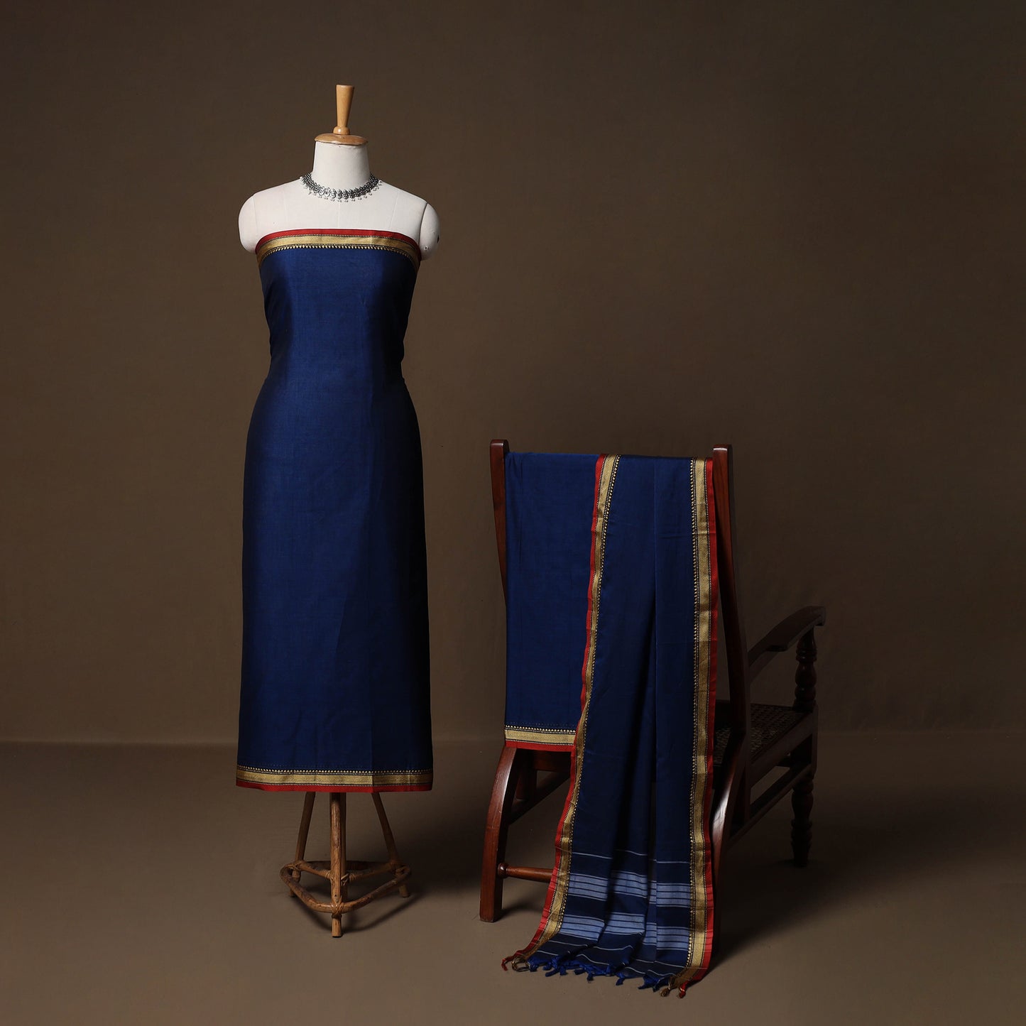 Dharwad Mercerised Cotton 3pc Unstitched Dress Material Suit Set with Woven Border 01