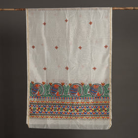White - handloom chanderi silk handpainted madhubani