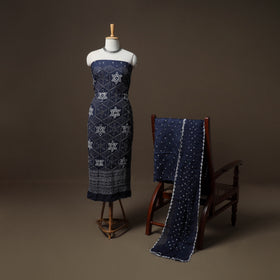 Kutch Bandhani Sequin & Mirror Work Satin Cotton Unstitched Dress Material: Kurta, Bottom & Dupatta 38