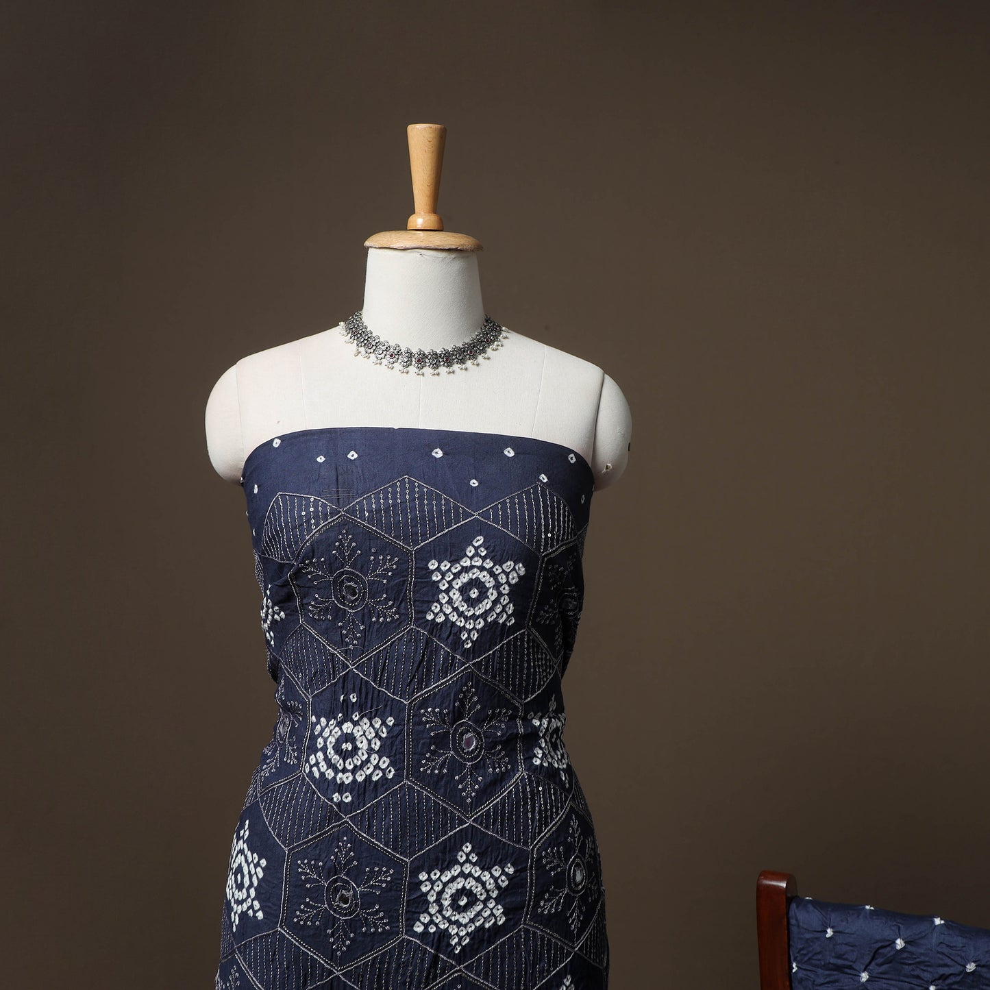 Kutch Bandhani Sequin & Mirror Work Satin Cotton Unstitched Dress Material: Kurta, Bottom & Dupatta 38