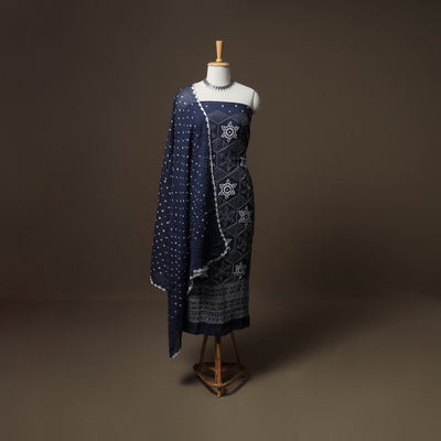 Kutch Bandhani Sequin & Mirror Work Satin Cotton Unstitched Dress Material: Kurta, Bottom & Dupatta 38