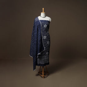Kutch Bandhani Sequin & Mirror Work Satin Cotton Unstitched Dress Material: Kurta, Bottom & Dupatta 38
