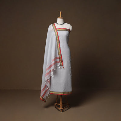 Dharwad Mercerised Cotton 3pc Unstitched Dress Material Suit Set with Woven Border 02