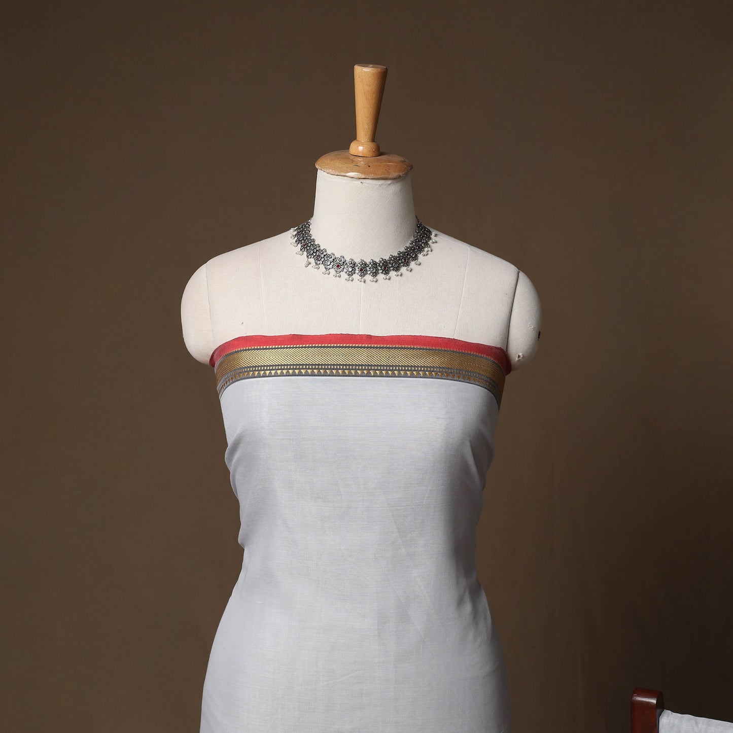 Dharwad Mercerised Cotton 3pc Unstitched Dress Material Suit Set with Woven Border 02