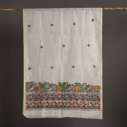 White - Madhubani Handpainted Chanderi Silk Handloom Dupatta 03