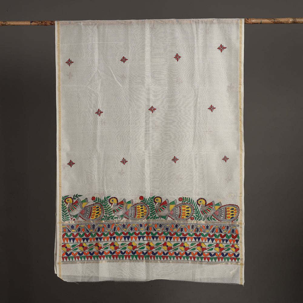 White - Madhubani Handpainted Chanderi Silk Handloom Dupatta 03