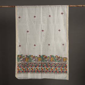 White - handloom chanderi silk handpainted madhubani