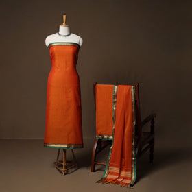 Dharwad Mercerised Cotton 3pc Unstitched Dress Material Suit Set with Woven Border 03