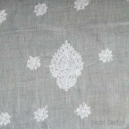 White - Lucknow Chikankari with Parsi Style Embroidered Cotton Kurta Material - 2.9 Meter