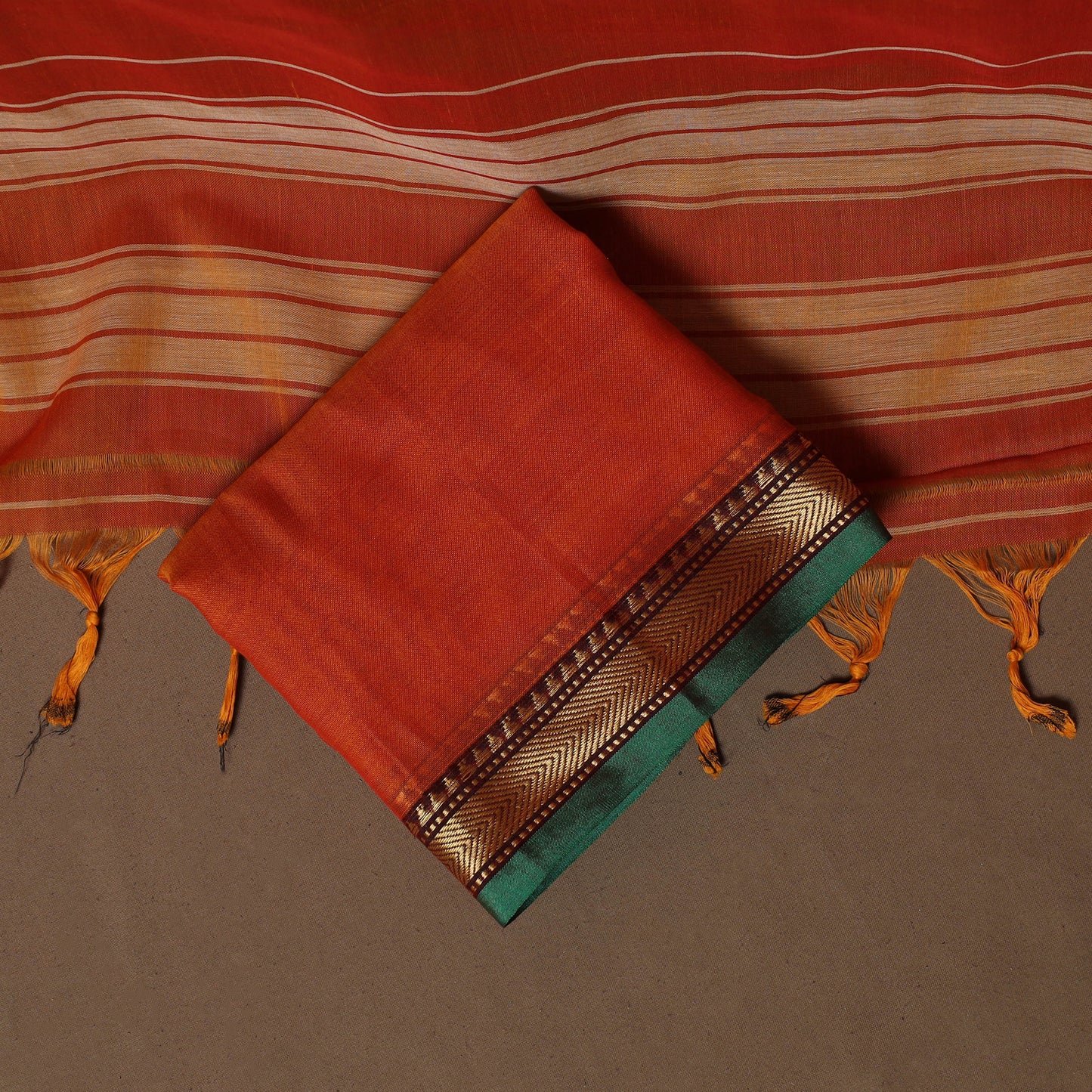 Dharwad Mercerised Cotton 3pc Unstitched Dress Material Suit Set with Woven Border 03