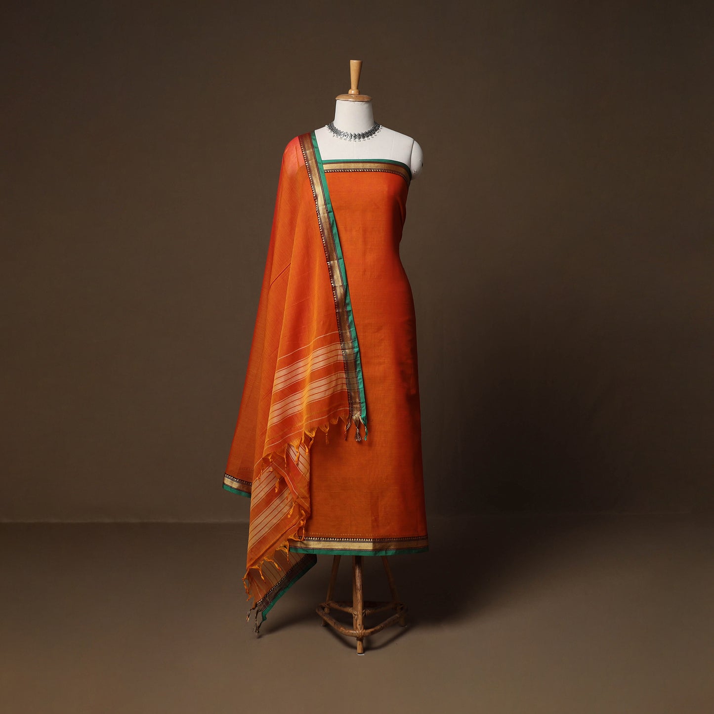 Dharwad Mercerised Cotton 3pc Unstitched Dress Material Suit Set with Woven Border 03