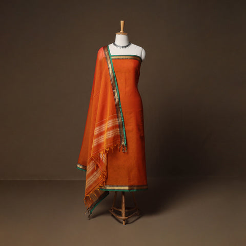 Dharwad Mercerised Cotton 3pc Unstitched Dress Material Suit Set with Woven Border 03