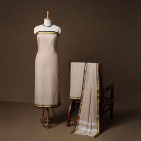 Dharwad Mercerised Cotton 3pc Unstitched Dress Material Suit Set with Woven Border 06