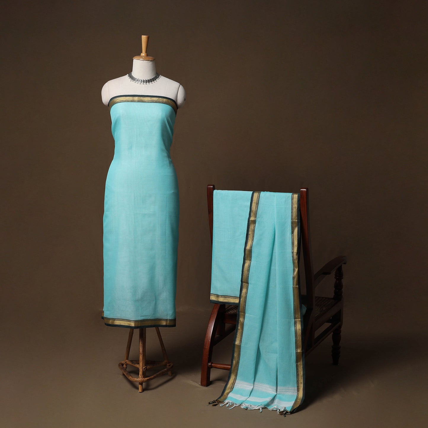 Dharwad Mercerised Cotton 3pc Unstitched Dress Material Suit Set with Woven Border 07