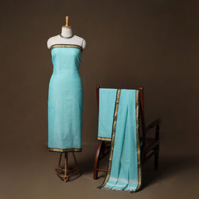 Dharwad Mercerised Cotton 3pc Unstitched Dress Material Suit Set with Woven Border 07