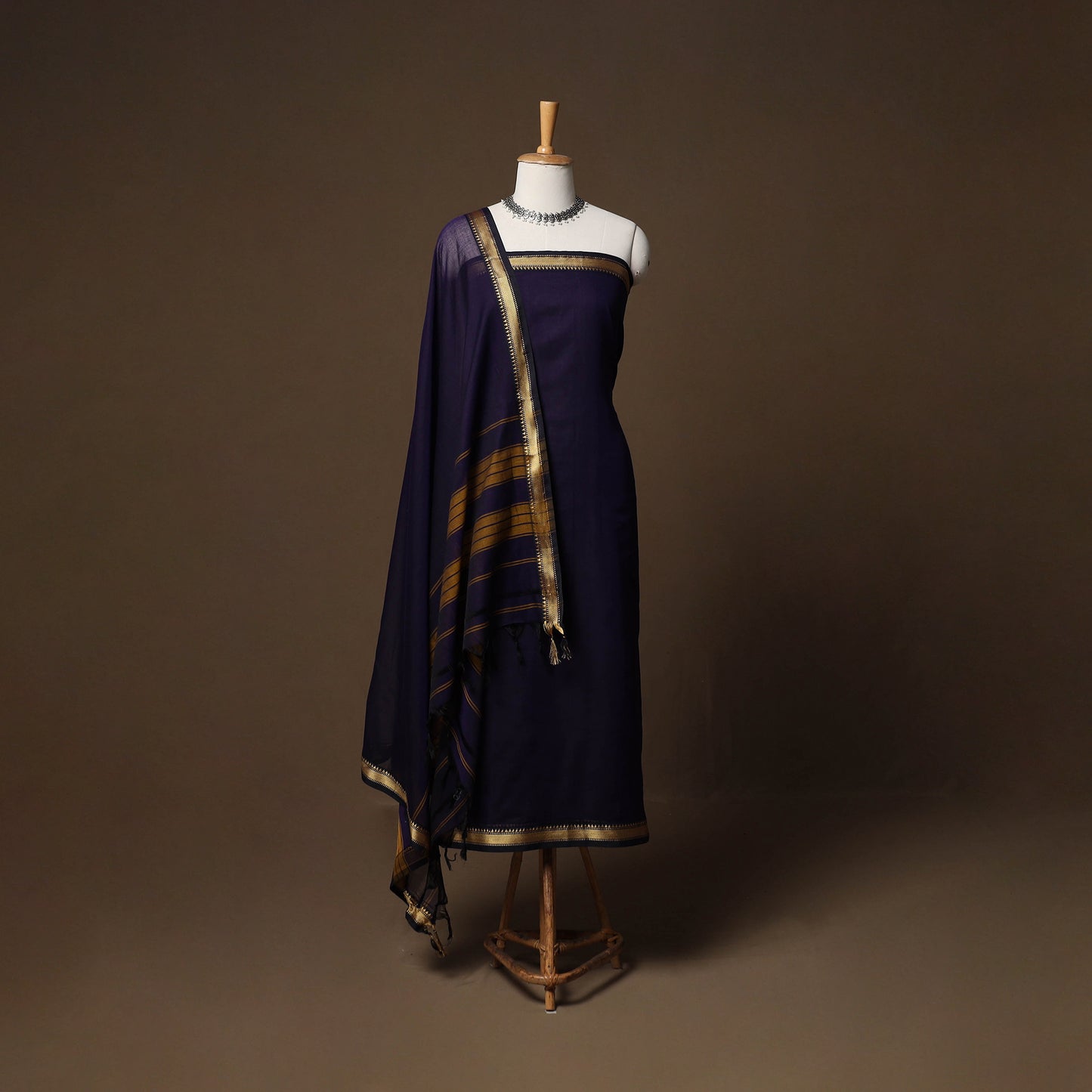 Dharwad Mercerised Cotton 3pc Unstitched Dress Material Suit Set with Woven Border 08