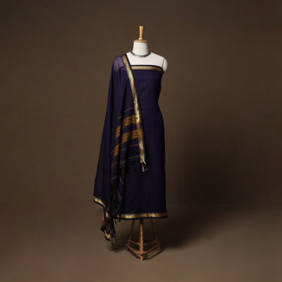 Dharwad Mercerised Cotton 3pc Unstitched Dress Material Suit Set with Woven Border 08