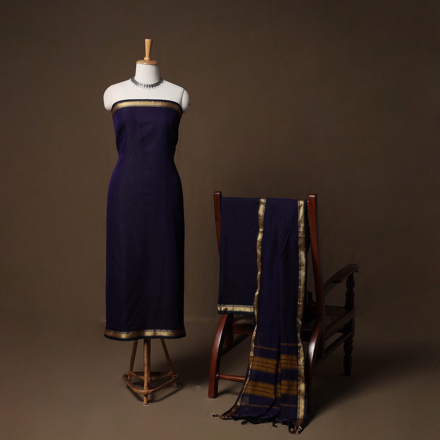 Dharwad Mercerised Cotton 3pc Unstitched Dress Material Suit Set with Woven Border 08