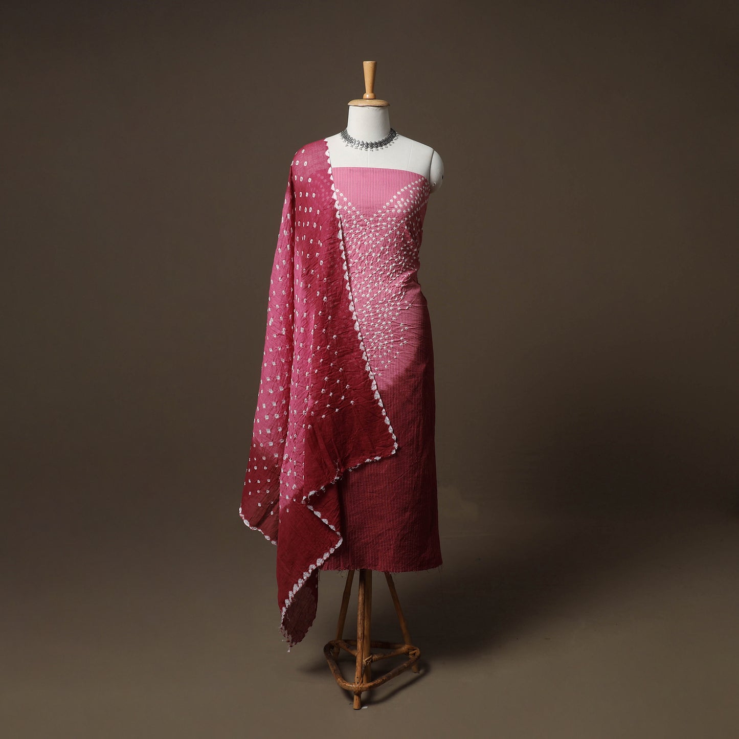 Kutch Bandhani Cotton Unstitched Dress Material: Kurta, Bottom & Dupatta 43