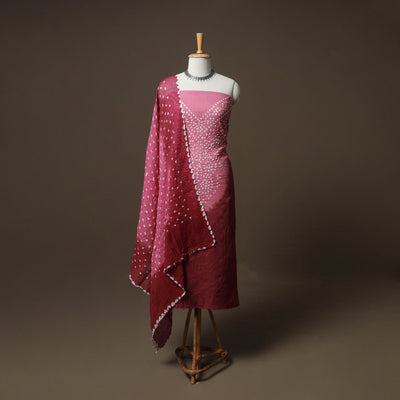 Kutch Bandhani Cotton Unstitched Dress Material: Kurta, Bottom & Dupatta 43
