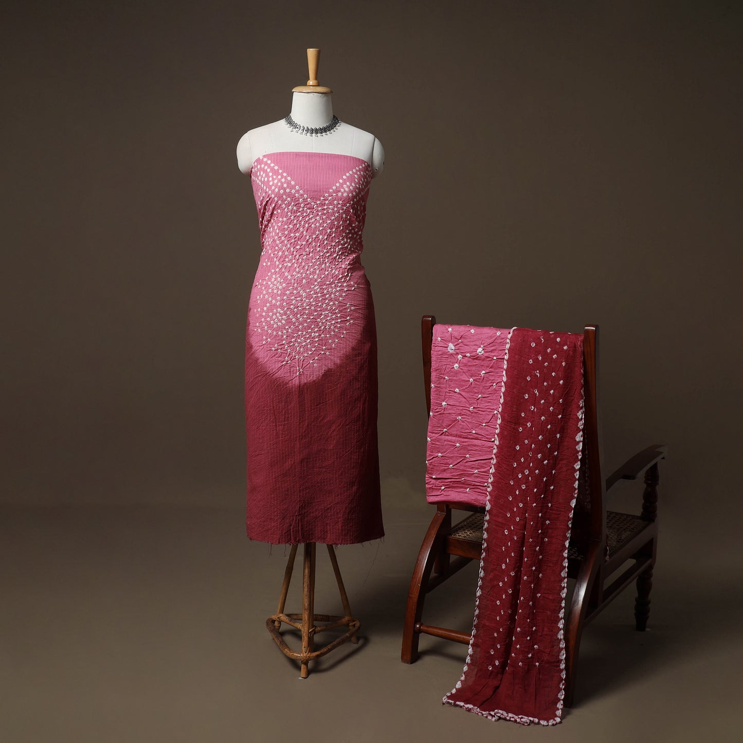 Kutch Bandhani Cotton Unstitched Dress Material: Kurta, Bottom & Dupatta 43