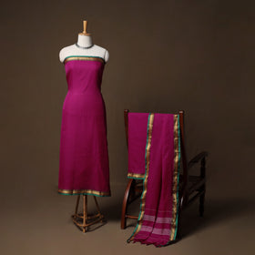 Dharwad Mercerised Cotton 3pc Unstitched Dress Material Suit Set with Woven Border 09